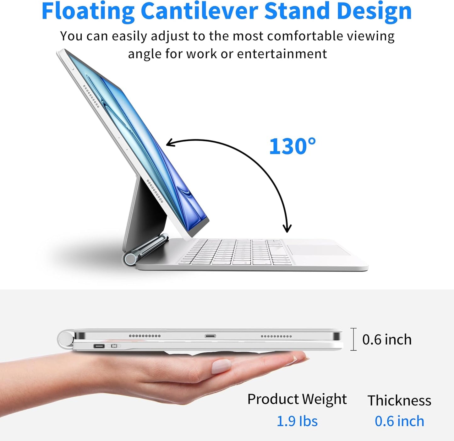 iPad Air 13 Inch Case Keyboard (M3 2025 / M2 2024) & iPad Pro 12.9 inch (6th,5th,4th,3rd Gen) Magic Keyboard with 7 Color Backlight, Multi-Touch Trackpad, Magnetic Stand,Auto Sleep/Wake (White)