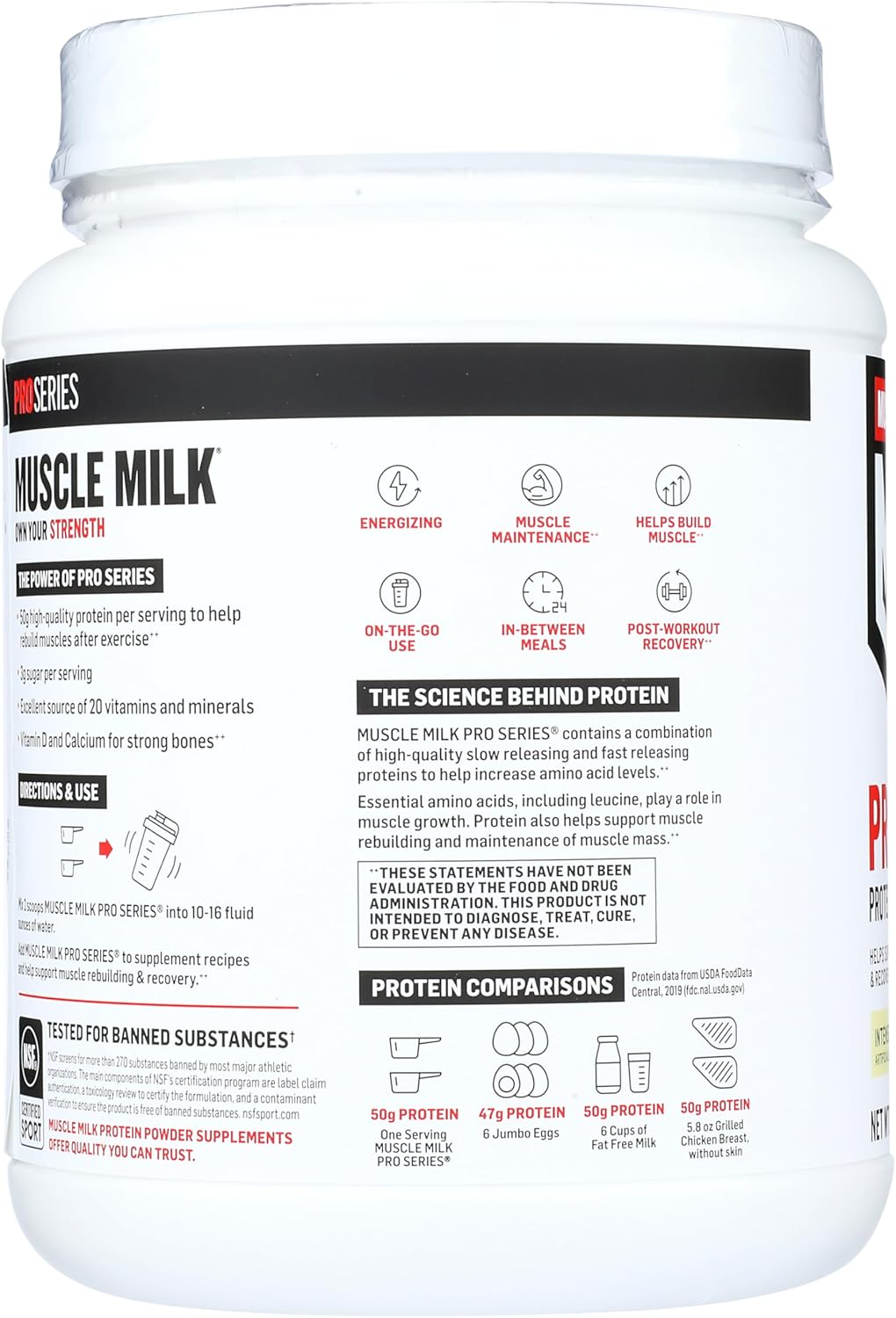Muscle Milk Powder Pro Series, 50 Grams Protein, Intense Vanilla, 2 Pounds