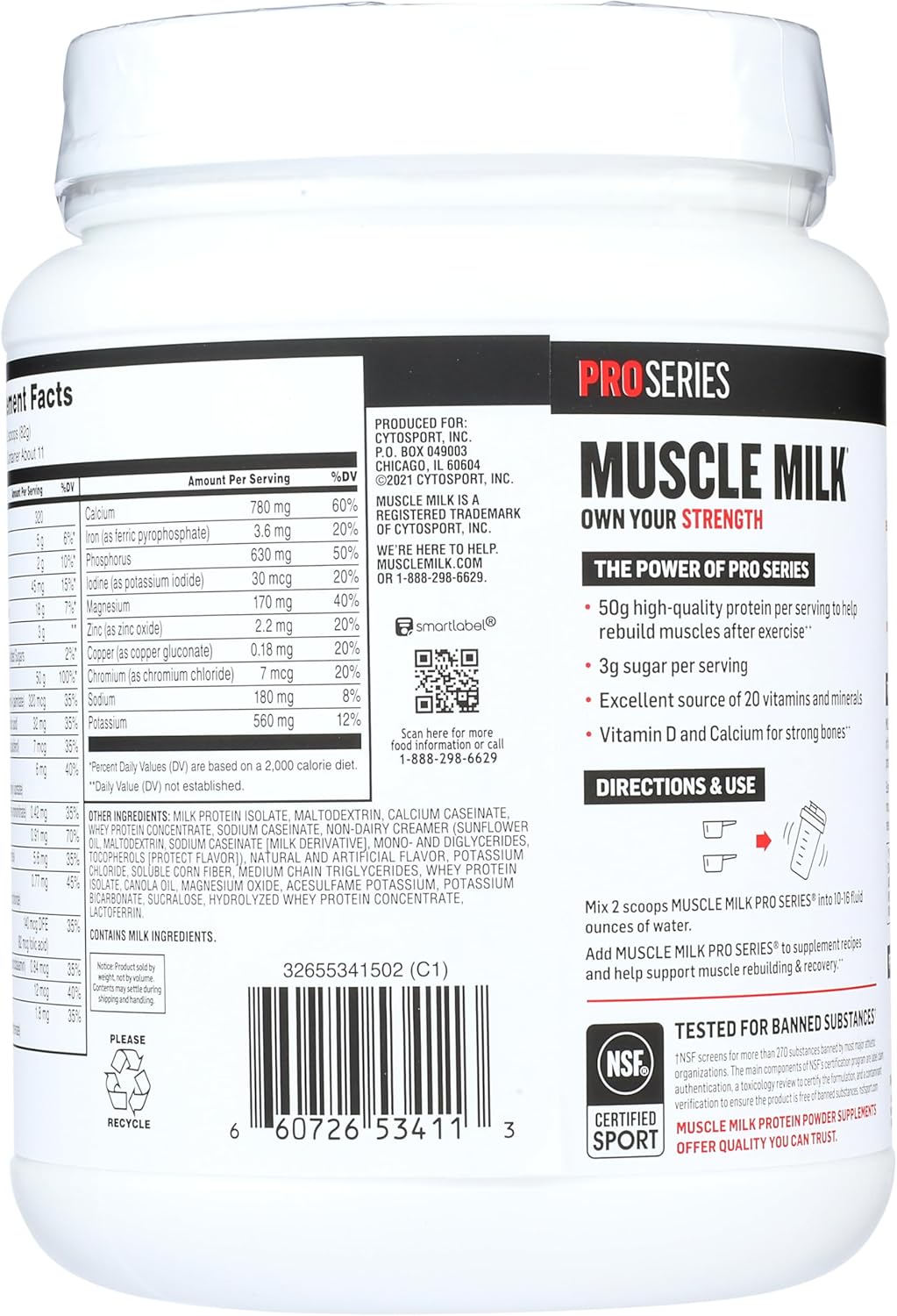 Muscle Milk Powder Pro Series, 50 Grams Protein, Intense Vanilla, 2 Pounds