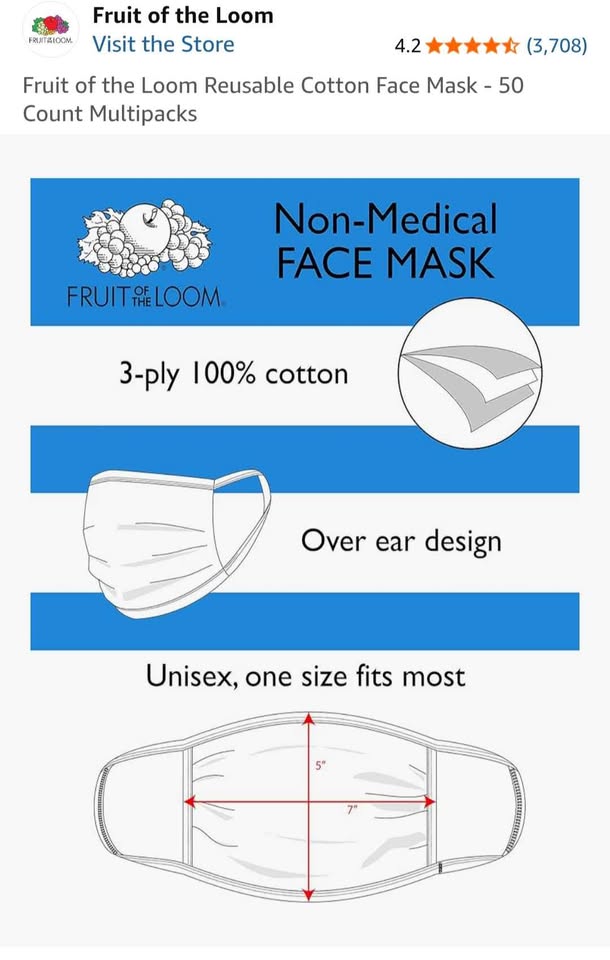 Fruit of the Loom 50 count cotton masks