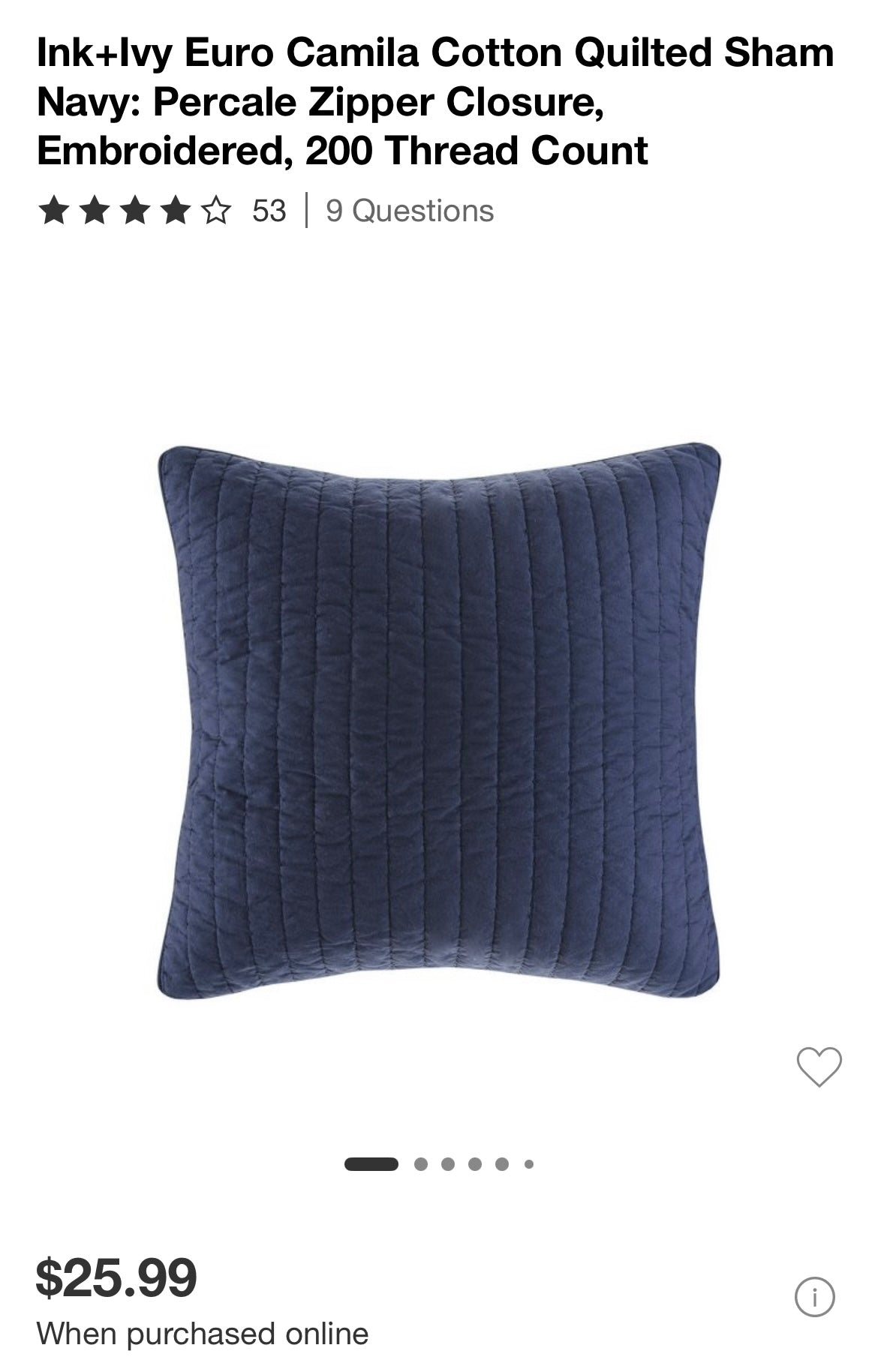Ink+Ivy Euro Camila Cotton Quilted Sham
Navy