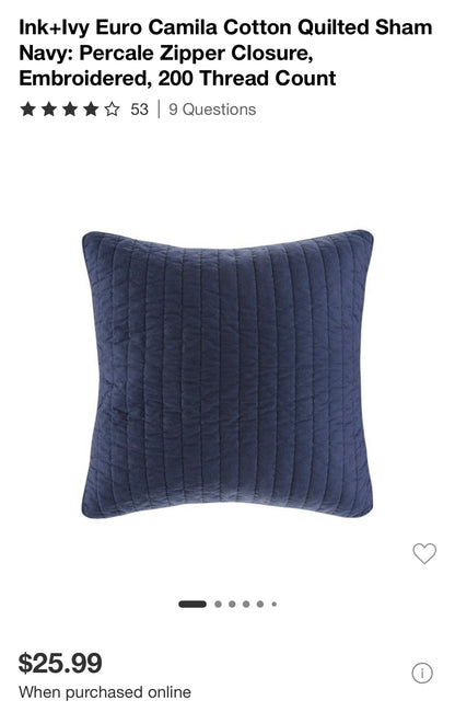 Ink+Ivy Euro Camila Cotton Quilted Sham
Navy