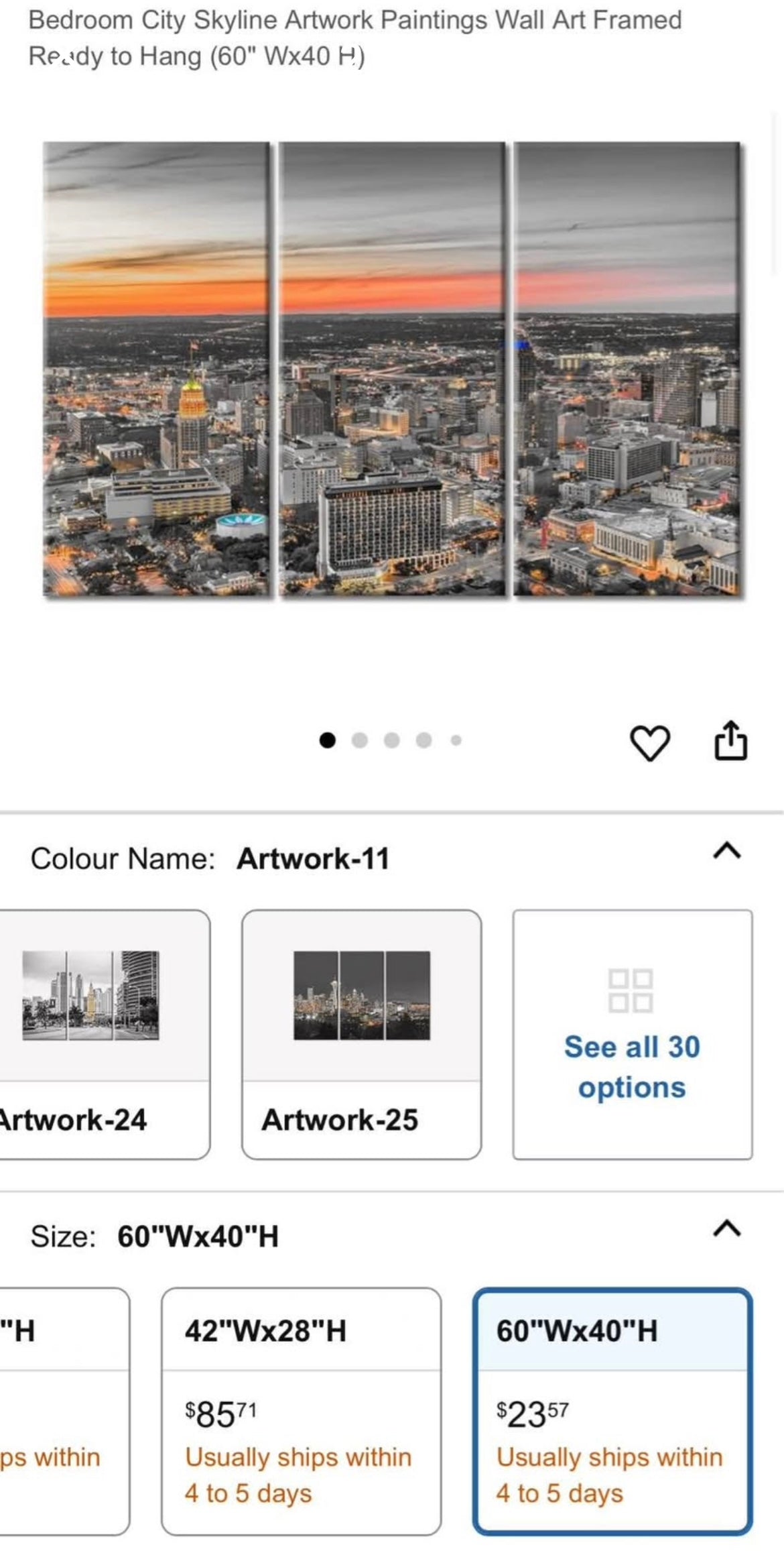 3 piece San Antonio skyline canvas set