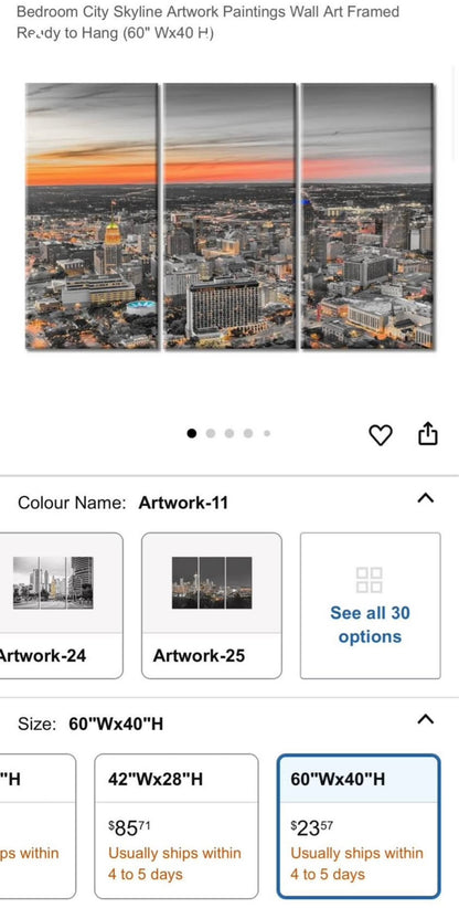 3 piece San Antonio skyline canvas set