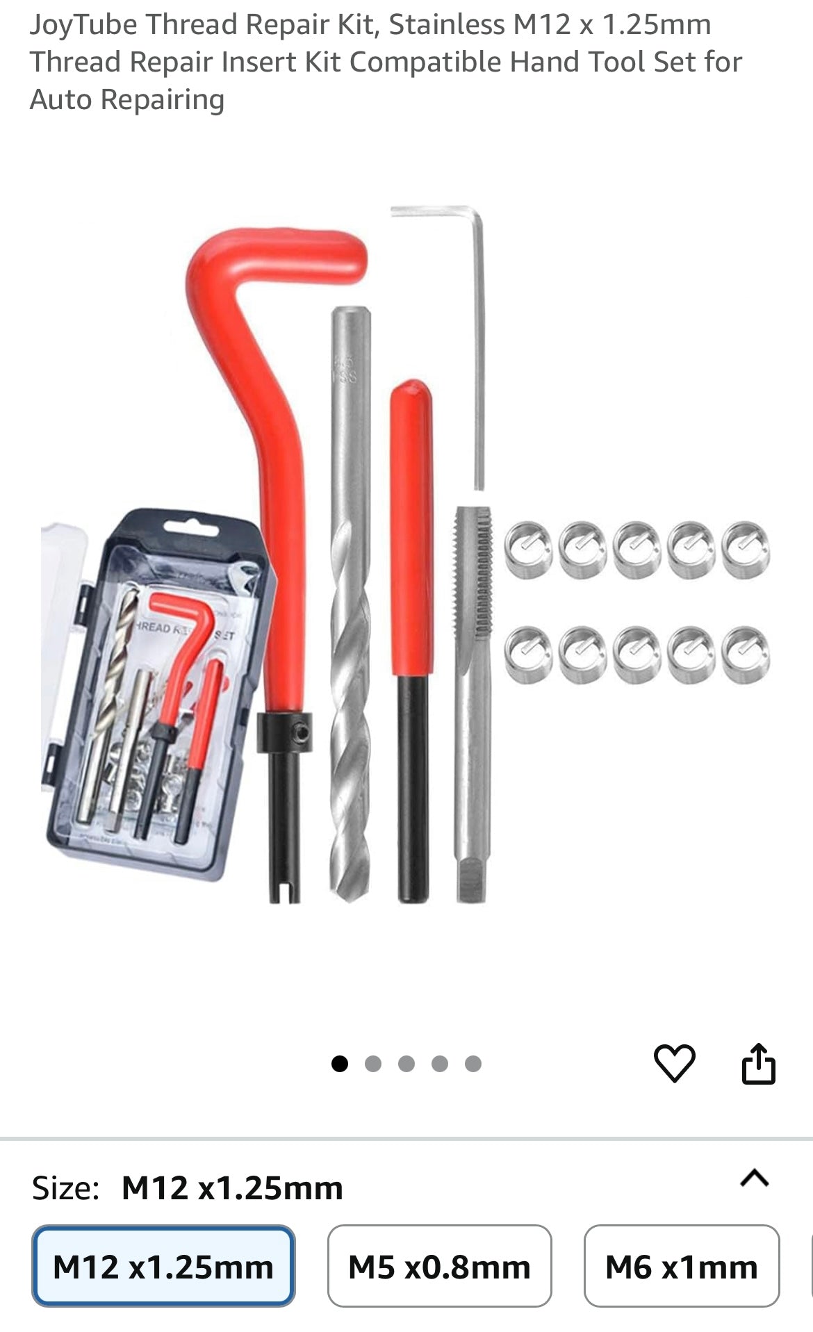 JoyTube Thread Repair Kit, Stainless M12 x 1.25mm