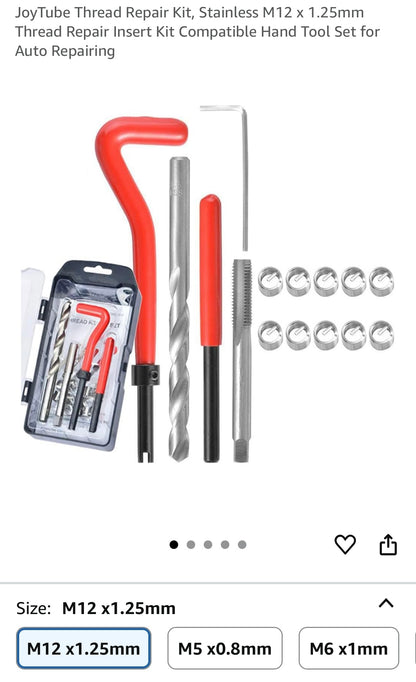 JoyTube Thread Repair Kit, Stainless M12 x 1.25mm