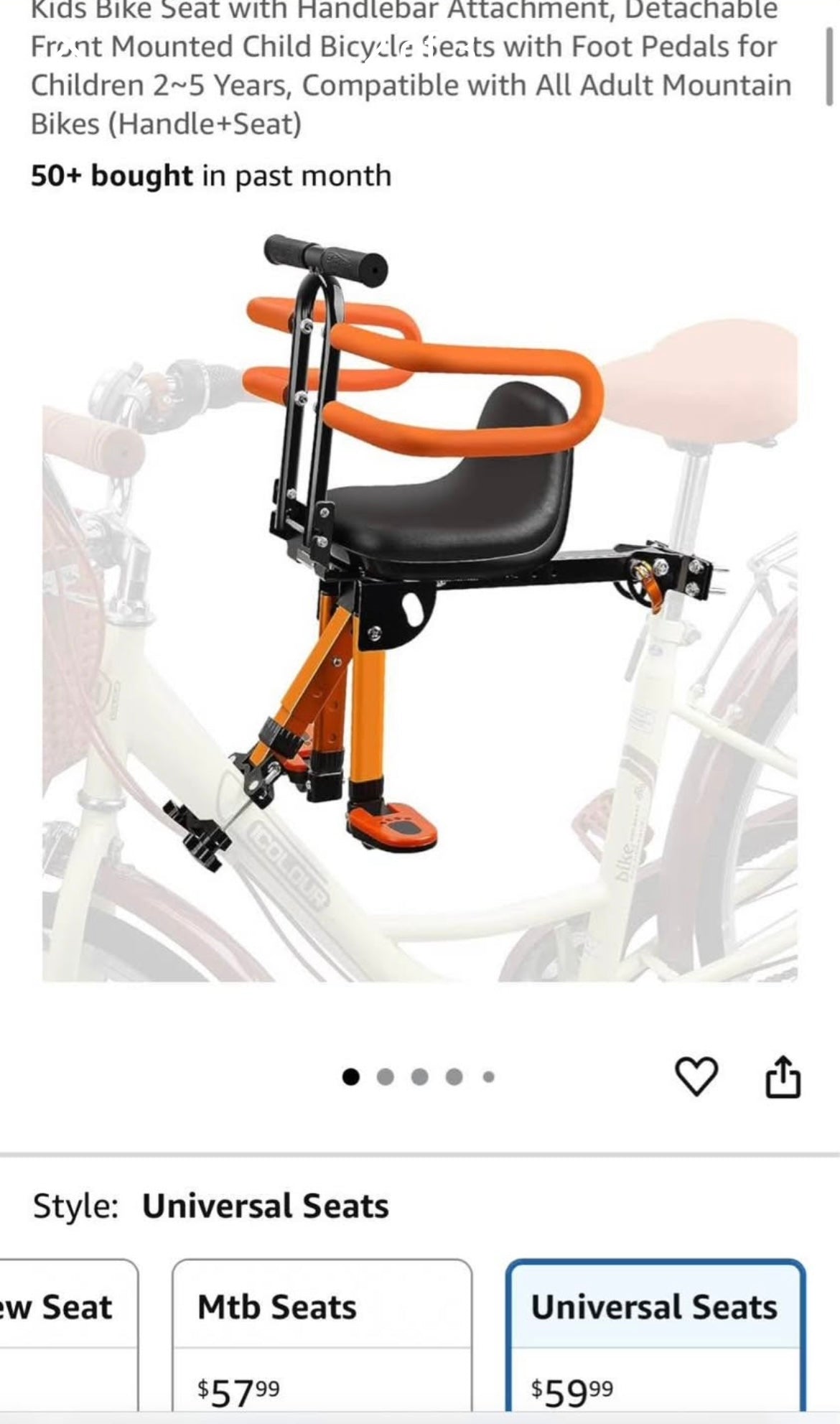 Child bike seat attachment