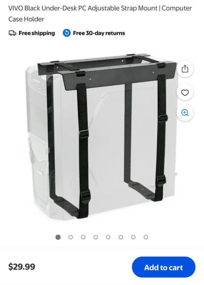 Under desk adjustable strap pc mount