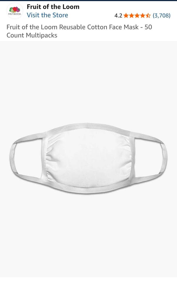 Fruit of the Loom 50 count cotton masks