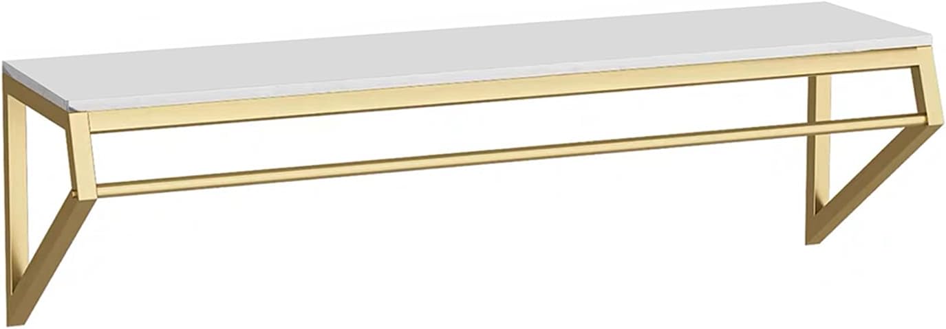 Heavy Duty Metal Display Shelf,Wall-Mounted Garment Rack with Wood,Clothes Rail,Bathroom Hanging Towel Rack (Gold Square Tube, B-47.2" L)
