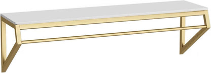 Heavy Duty Metal Display Shelf,Wall-Mounted Garment Rack with Wood,Clothes Rail,Bathroom Hanging Towel Rack (Gold Square Tube, B-47.2" L)