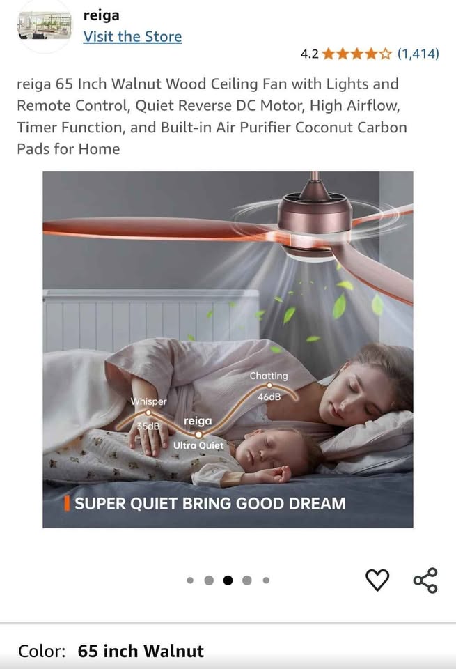 Reiga 65" Walnut Wood Ceiling Fan with Lights and Remote Control