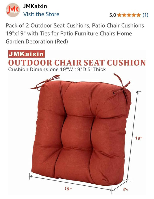 Outdoor Chair seat Cushions 2 Pack (Red)