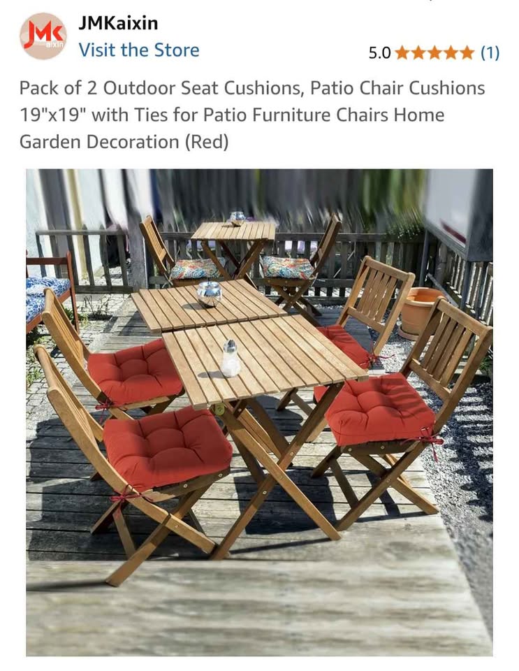 Outdoor Chair seat Cushions 2 Pack (Red)