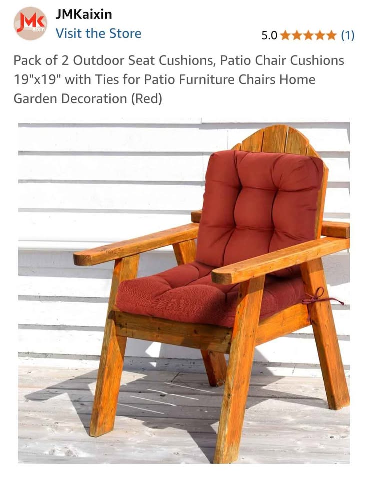 Outdoor Chair seat Cushions 2 Pack (Red)