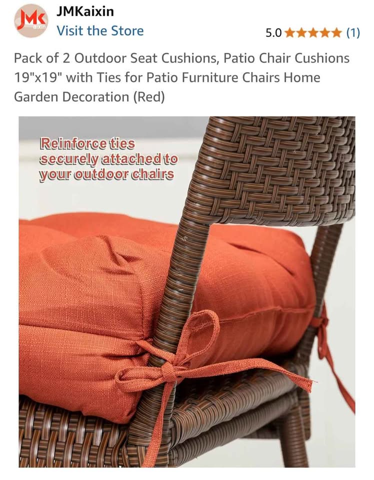 Outdoor Chair seat Cushions 2 Pack (Red)