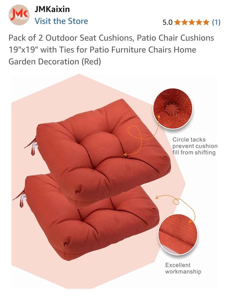 Outdoor Chair seat Cushions 2 Pack (Red)