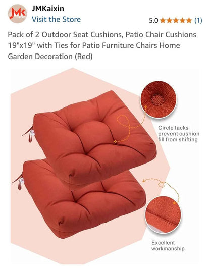 Outdoor Chair seat Cushions 2 Pack (Red)