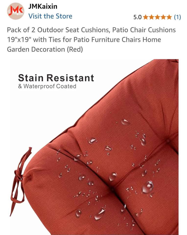 Outdoor Chair seat Cushions 2 Pack (Red)