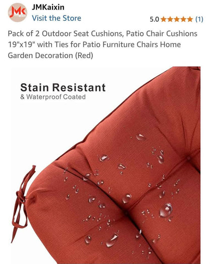 Outdoor Chair seat Cushions 2 Pack (Red)