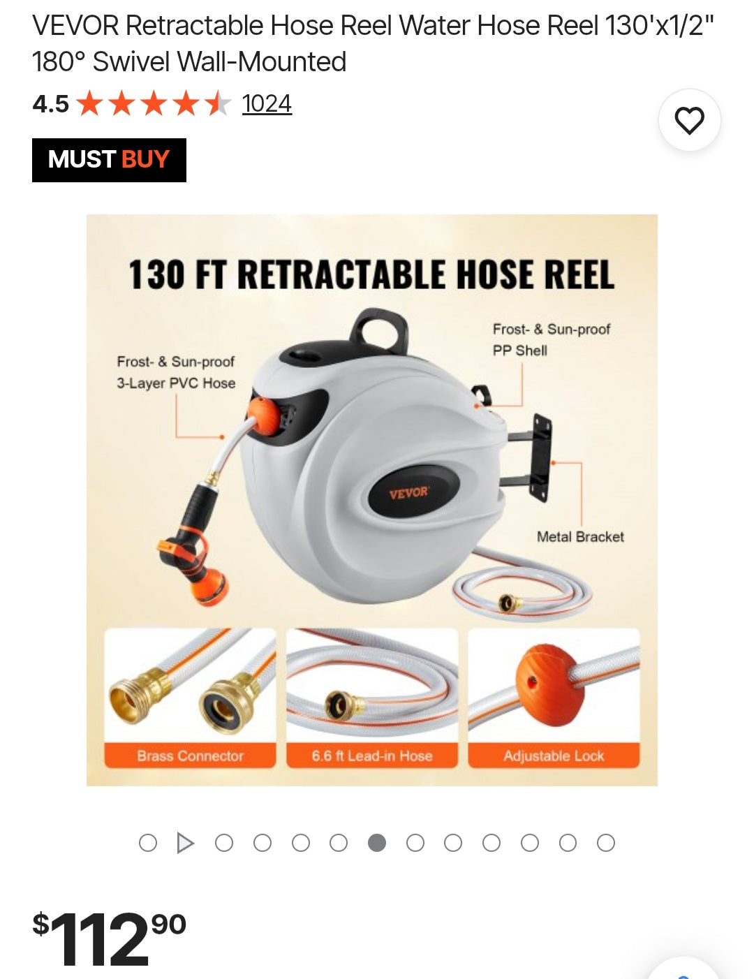 Vevor Retractable Hose Reel