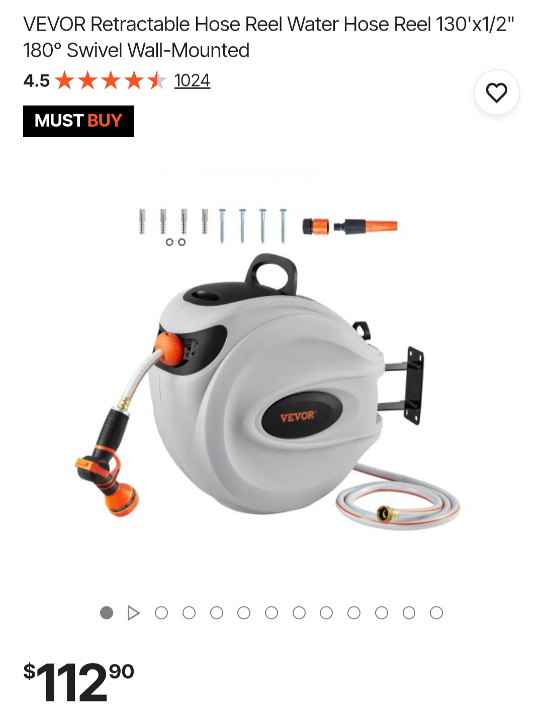 Vevor Retractable Hose Reel