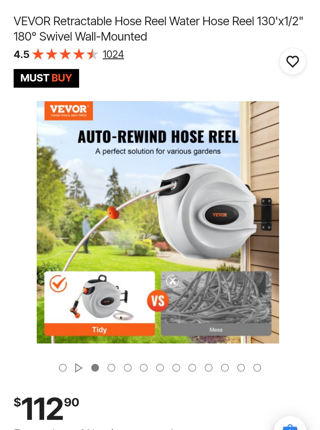 Vevor Retractable Hose Reel