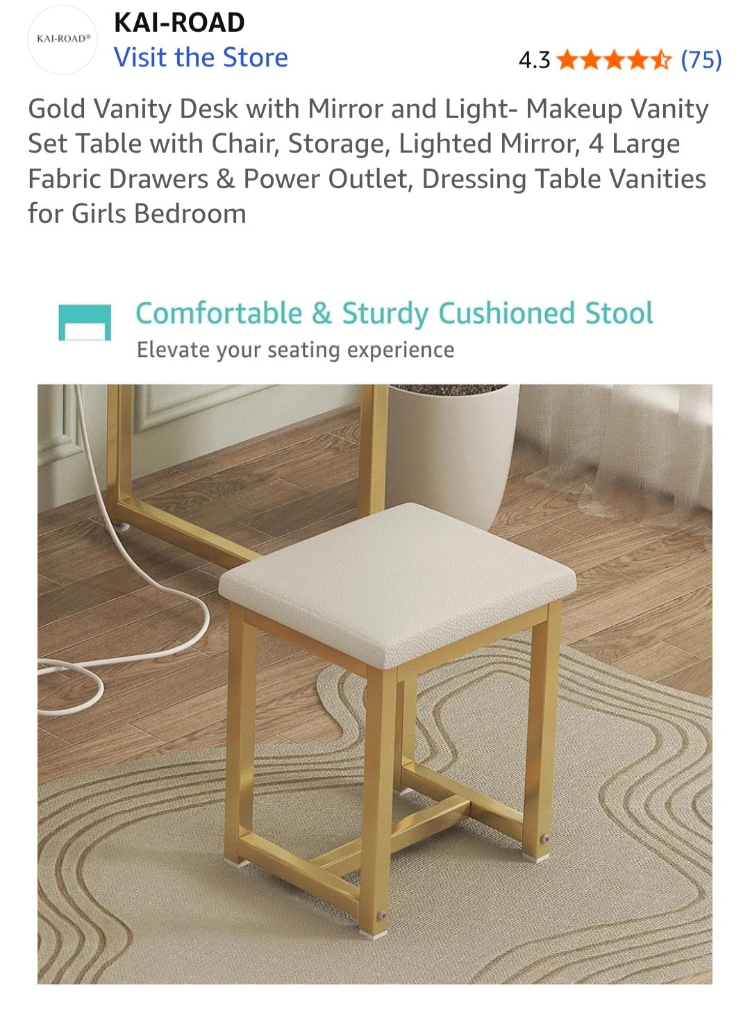 47" Desk with Mirror and Stool