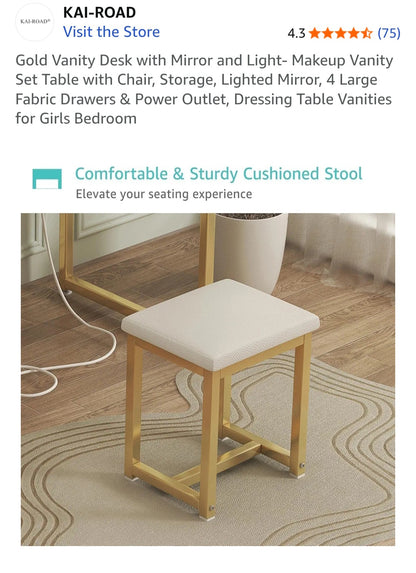 47" Desk with Mirror and Stool